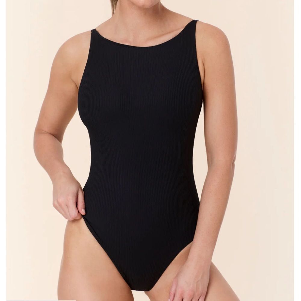 Andie‎ The Crane One Piece Rib Swimsuit Black Size M NWT